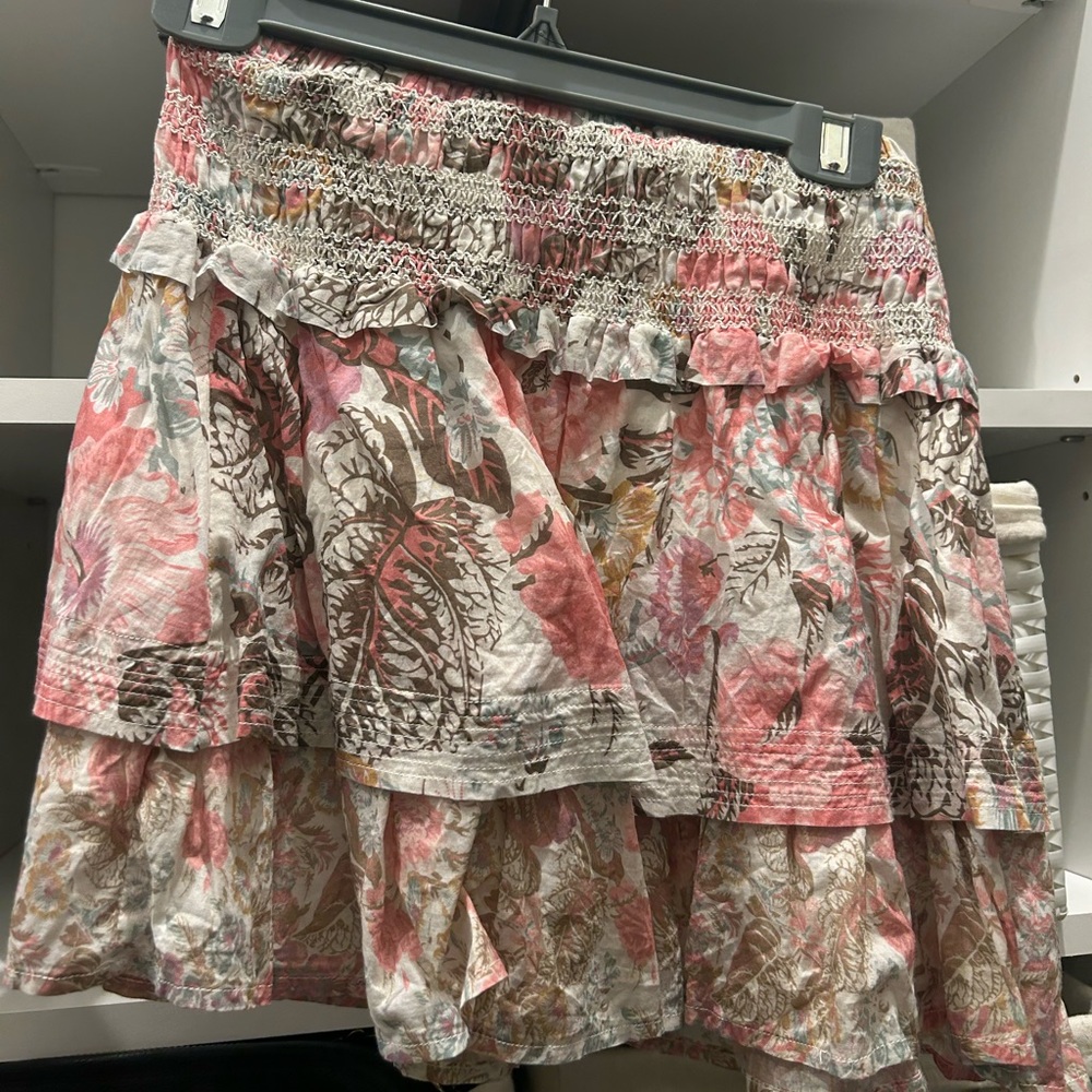 LOVE SHACK FANCY PINK BROWN AND CREME SKIRT